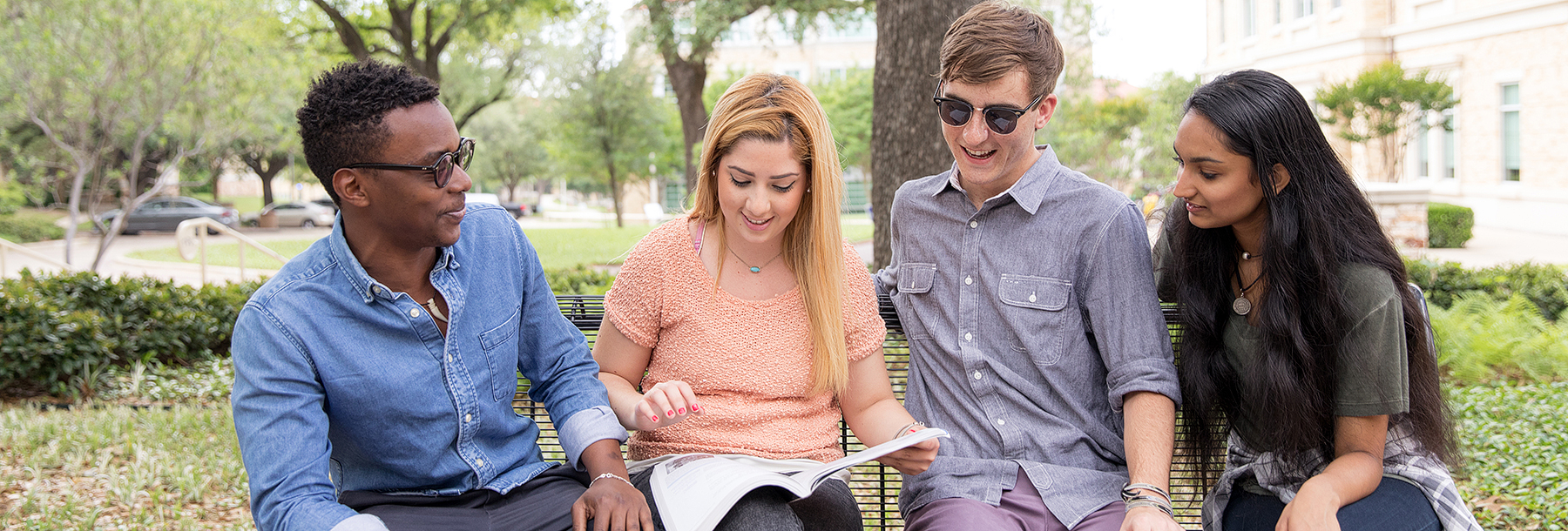 Section Image: Four students on a bench 
