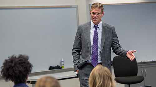 Section Image: business students at the Neeley Fountain 