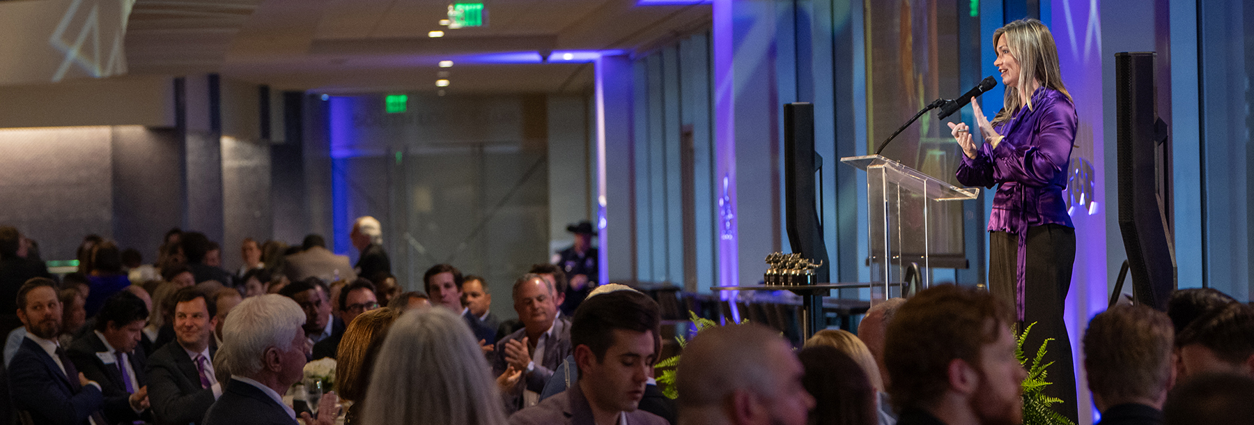 Section Image: Ann Bluntzer addressing the audience at the Legends in Energy Dinner 