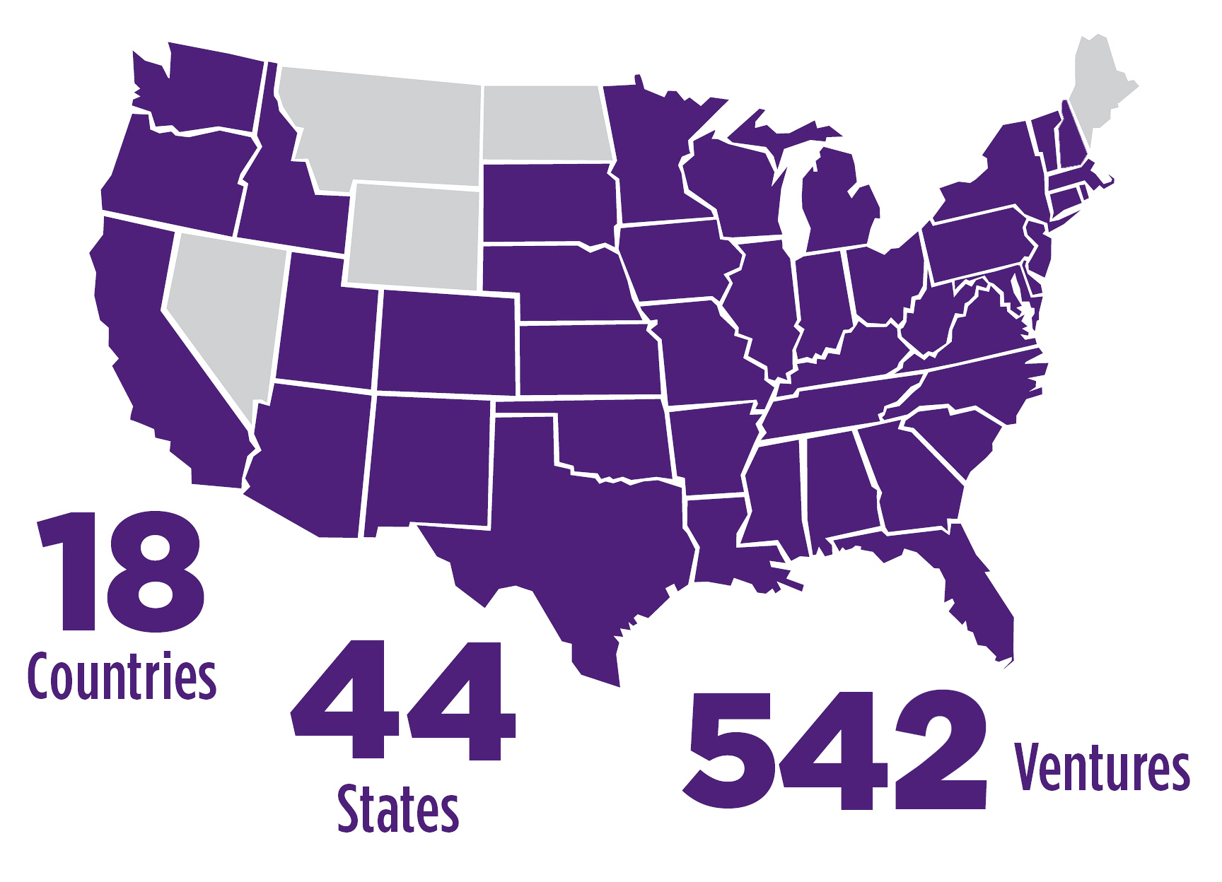 18 Countries, 44 States, 542 Ventures