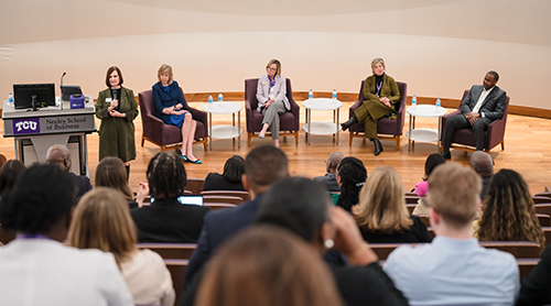 Conference attendees in the Hays Banquet Hall 