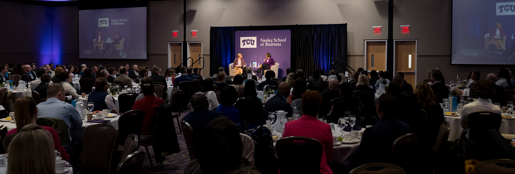 Section Image: Cynt Marshall and Hettie Richardson on the stage in the BLUU ballroom 